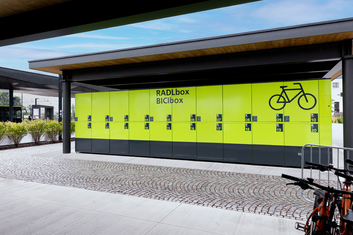 Photograph of BikeBox facilities offering secure bicycle storage integrated with Südtirolmobil services