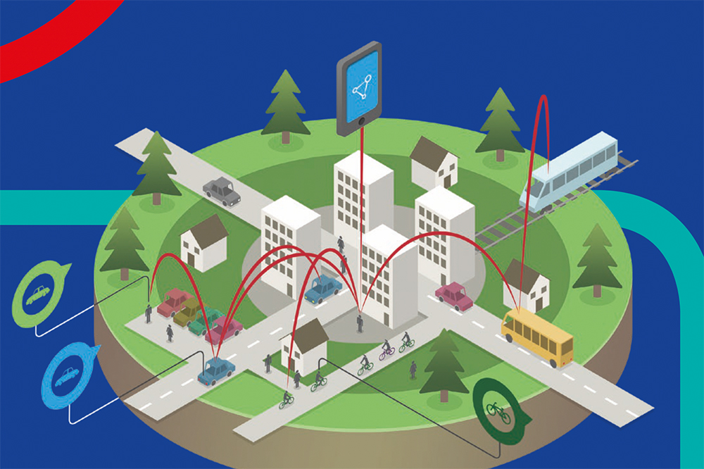 Graphic depicting the MENTOR project's integration of various mobility services in Merano through Open Data Hub.