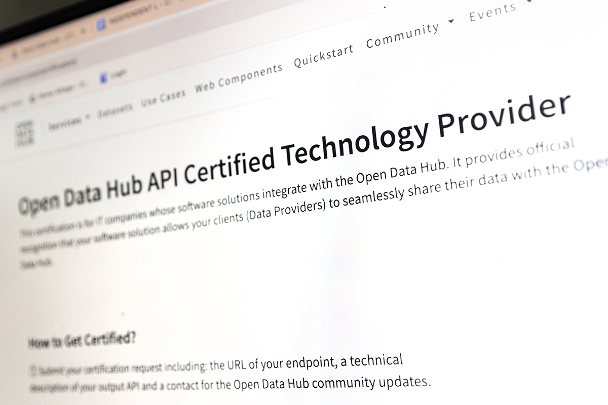 Screenshot of the Open Data Hub API Certified Technology Provider page explaining how partners integrate their solutions.