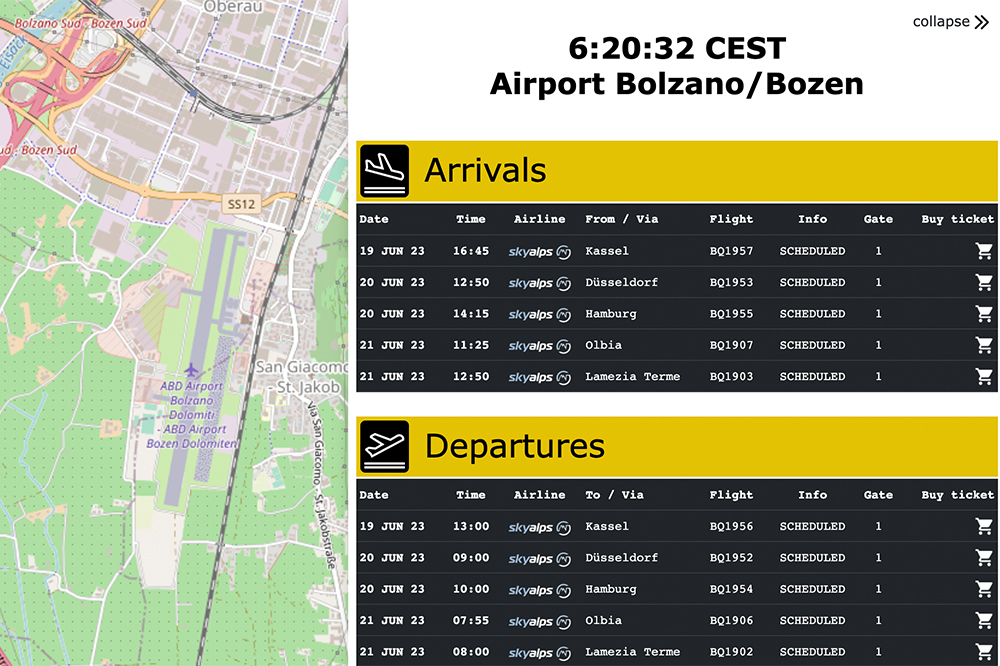 SkyAlps' online booking platform enriched with real-time data from Open Data Hub.